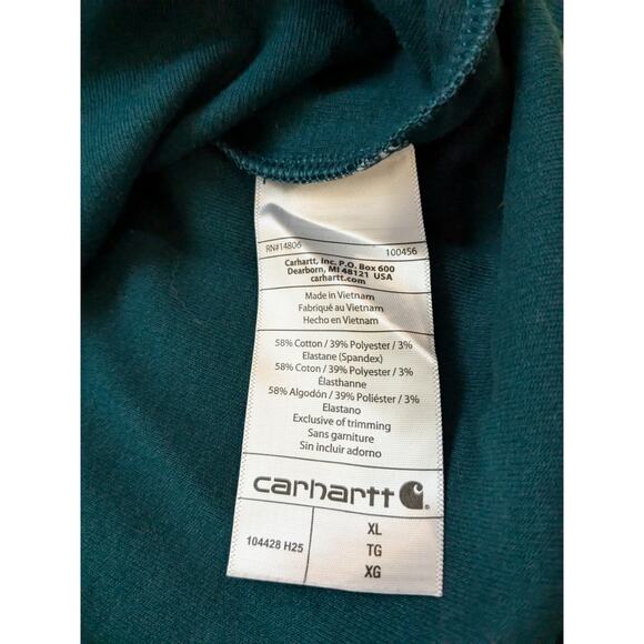 Carhartt 1/4 Zip Relaxed Fit Pullover Kangaroo Pocket Sweater Teal Blue Green XL - Picture 6 of 8